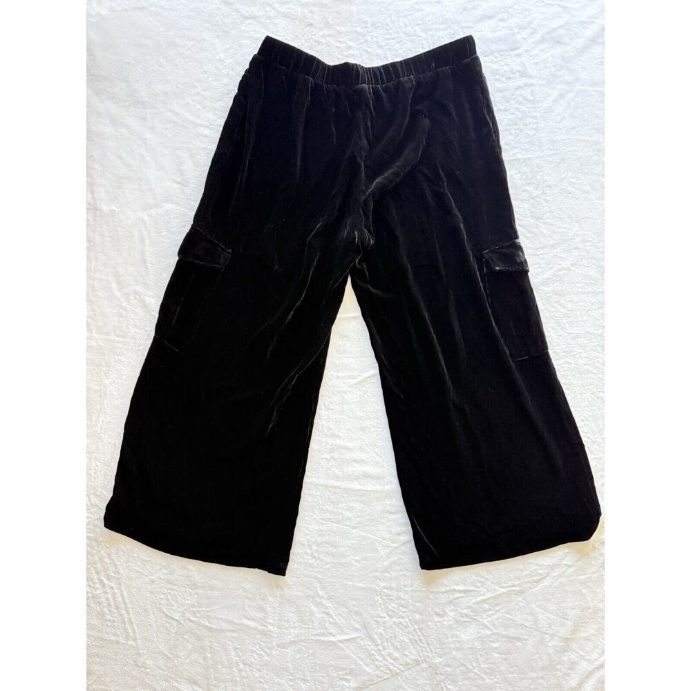 Johnny Was Zatima Womens Pant XL Black Velvet Silk Cargo Wide Leg $318 - Picture 5 of 12